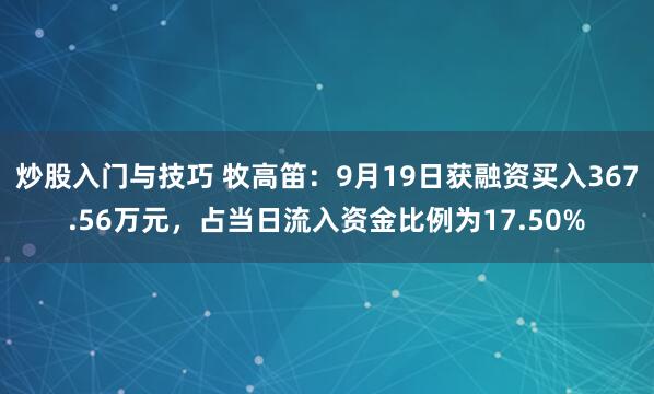 炒股入门与技巧 牧高笛：9月19日获融资买入367.56万元，占当日流入资金比例为17.50%