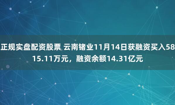 正规实盘配资股票 云南锗业11月14日获融资买入5815.11万元，融资余额14.31亿元